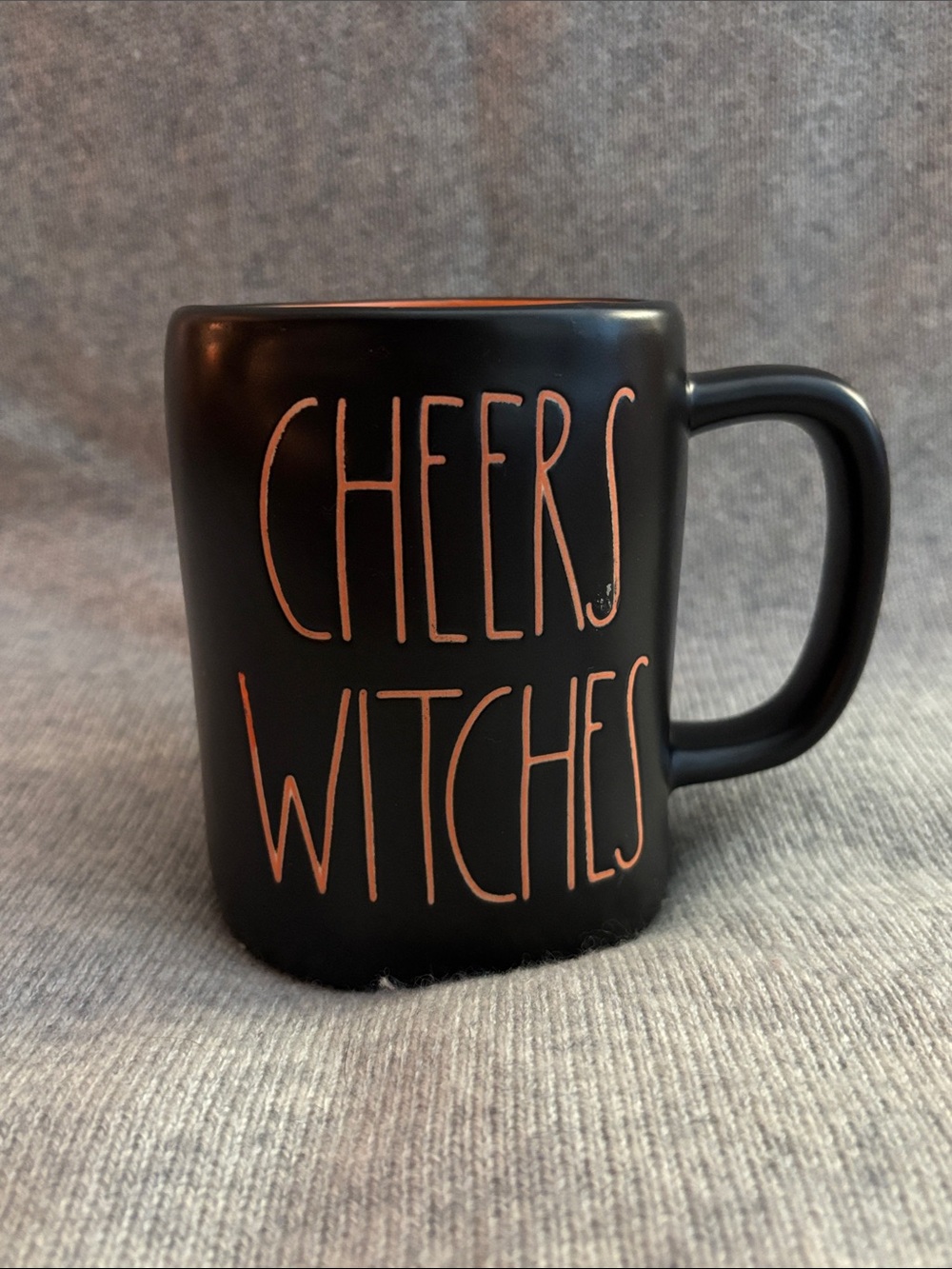 Rae Dunn Black Mug with Orange Lettering - “Cheers Witches”